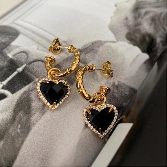 Black onyx earrings,dangle heart earrings,heart shaped earrings, heart earrings - Picture 11 of 12